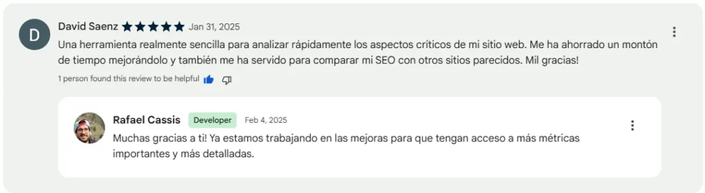 Reseña de 5 estrellas de nuestra extensión SEO